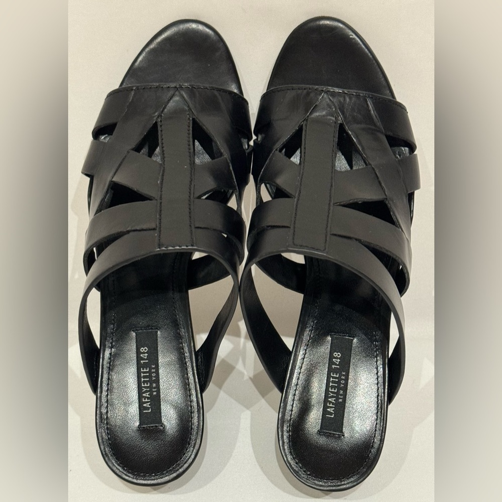 Lafayette 148 New York Women's Beverly Sandals Black Leather Size 7.5M - Picture 4 of 9